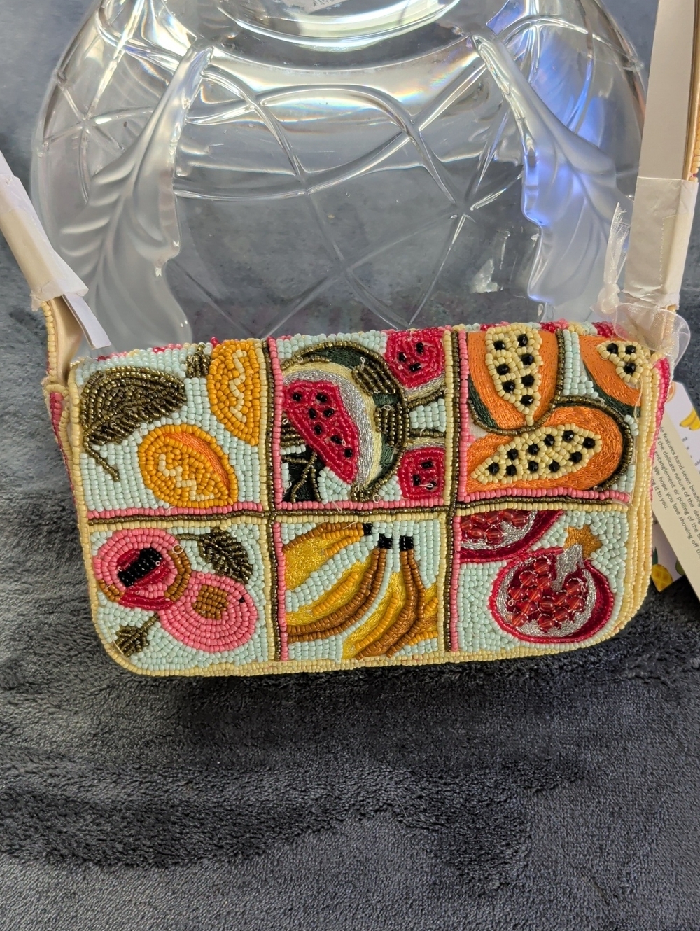 Hand-Beaded Fruit Mosaic Shoulder Multicolor